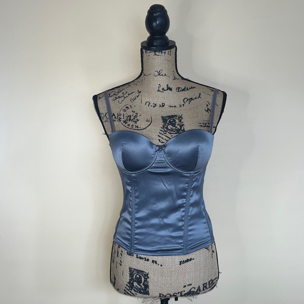 Gray Satin Boned Corset Bustier Top